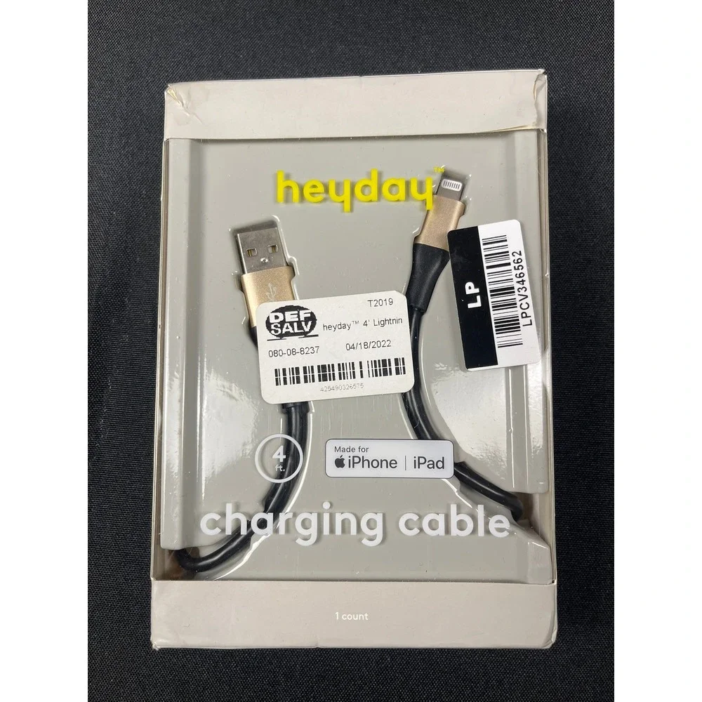 Heyday 4ft Lightning to USB-A Charging Cable Gold Black C89024LSBG iPhone iPad